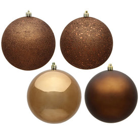 10" Mocha Four-Finish Assorted Ball Ornaments 4 Per Bag
