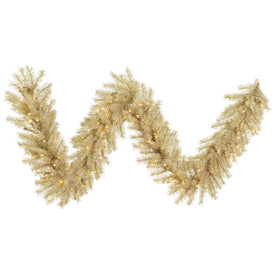 9' x 14" Pre-Lit Artificial White/Gold Tinsel Garland with 100 Warm White LED Lights