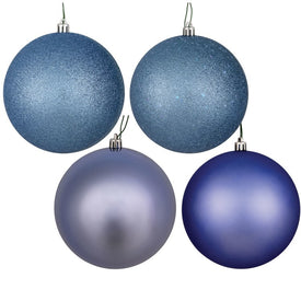 12" Periwinkle Four-Finish Assorted Ball Ornaments with Drilled Caps 4 Per Bag