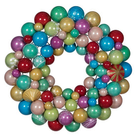 24" Unlit Pearlized Multi-Color Assorted Ornament Wreath