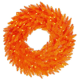 30" Pre-Lit Artificial Orange Wreath with 260 Tips and 100 Orange Dura-Lit LED Lights