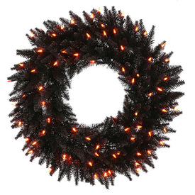 24" Pre-Lit Artificial Black Fir Wreath with 210 Tips and 500 Orange Dura-Lit LED Lights