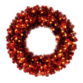 48" Pre-Lit Red Tinsel Wreath with 200 Warm White Dura-Lit LED Lights