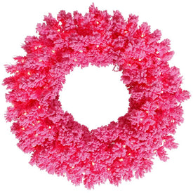 24" Pre-Lit Artificial Flocked Pink Wreath with 50 Pink Dura-Lit LED Lights