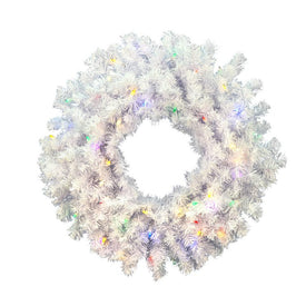 30" Pre-Lit Artificial Crystal White Wreath with 50 Multi-Color LED Lights