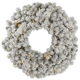 30" Pre-Lit Artificial Flocked Kodiak Wreath with 100 Warm White and 10 G40 LED Lights