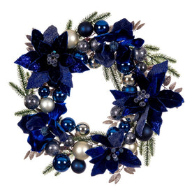 22" Unlit Artificial Midnight Blue Magnolia Wreath