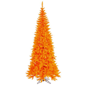 4.5' x 24" Pre-Lit Artificial Orange Slim Fir Tree with 400 Tips and 200 Orange Dura-Lit Lights