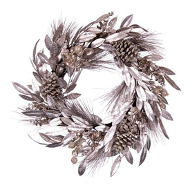 24" Unlit Artificial Silver Pine Cone Needle Berry Wreath