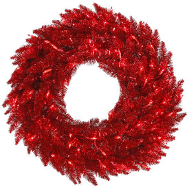 36" Pre-Lit Artificial Tinsel Red Wreath with 100 Red Dura-Lit LED Lights