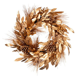 Vickerman 24" Artificial Gold Pinecone Needle Berry Christmas Wreath, Unlit