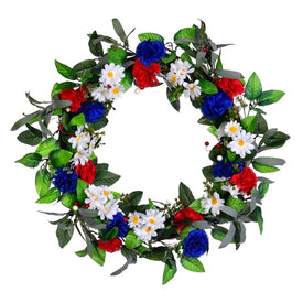 22" Unlit Artificial Red White Blue Floral Wreath