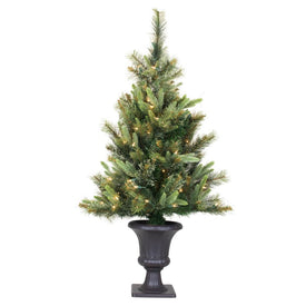 3.5' x 28" Pre-Lit Artificial Potted Cashmere Pine Tree with 100 Multi-Color LED Lights