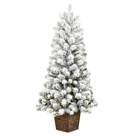 4' x 22" Pre-Lit Artificial Flock Potted Gifford Tree with 100 Warm White Dura-Lit LED Lights