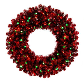 48" Pre-Lit Artificial Red Tinsel Wreath with 200 Red/Green Dura-Lit Lights