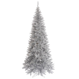 9' x 46" Unlit Artificial Tinsel Silver Slim Fir Tree with 1798 Tips