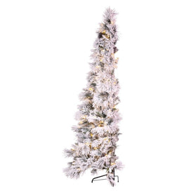 7.5' x 48" Pre-Lit Artificial Flocked Atka Pine Half Tree with 250 Warm White LED Lights