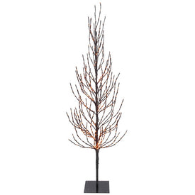 7' Pre-Lit Artificial Brown Tree with a Flat Base and 680 Orange LED Lights