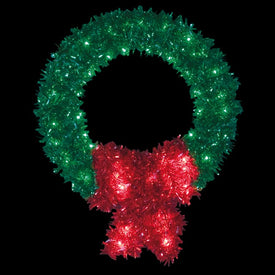 4' Pre-Lit Artificial Metallic Wreath with Bow and 55 LED Lights