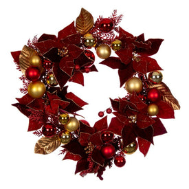 22" Unlit Artificial Red Poinsettia Decorative Wreath