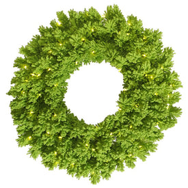 24" Pre-Lit Artificial Flocked Lime Wreath with 150 Tips and 50 Lime Dura-Lit LED Lights