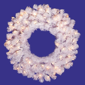 36" Pre-Lit Artificial Crystal White Wreath with 100 Clear Dura-Lit Lights