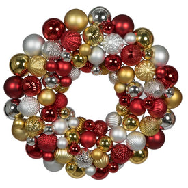 24" Unlit Artificial Red/Gold/Silver Assorted Ornament Wreath