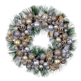 22" Unlit Artificial Champagne Decorative Wreath