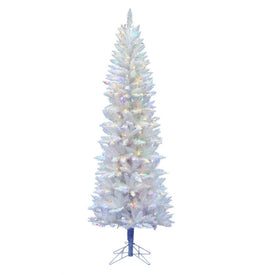 5' x 25" Pre-Lit Artificial Sparkle White Pencil Tree with 200 Multi-Color LED Lights