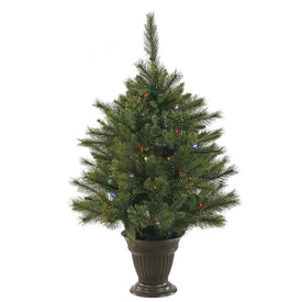 3.5' x 28" Pre-Lit Artificial Potted Cashmere Tree with 50 Battery-Operated Multi-Color LED Lights and Timer