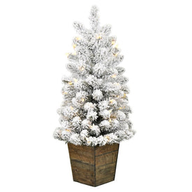 3' x 18" Pre-Lit Artificial Flocked Potted Gifford Tree with 50 Warm White Dura-Lit LED Lights