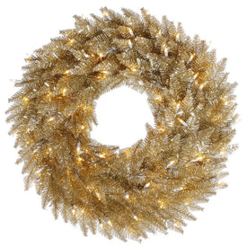 24" Pre-Lit Artificial Champagne Wreath with 50 Warm White Dura-Lit LED Lights
