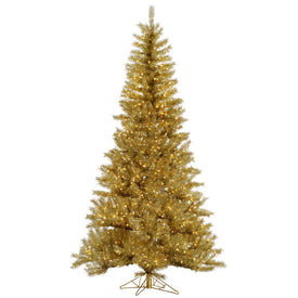 5.5' x 36" Pre-Lit Artificial Gold/Silver Tinsel Tree with 350 Clear Lights