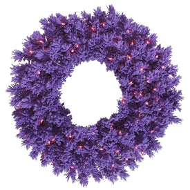 24" Pre-Lit Artificial Flocked Purple Wreath with 150 Tips and 50 Purple Dura-Lit LED Lights