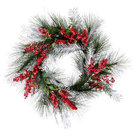 24" Unlit Artificial Frosted Red/Green Wreath with 31 Tips