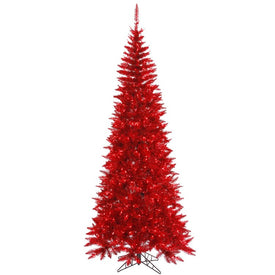 4.5' x 24" Pre-Lit Artificial Red Slim Tinsel Tree with 200 Red Dura-Lit LED Lights