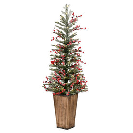 4.5' x 20" Pre-Lit Artificial Frost Berry Potted Tree with 100 Warm White Dura-Lit LED Lights