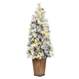 4.5' x 20" Pre-Lit Artificial Flocked Potted Kimball Tree with 40 Warm White LED Lights