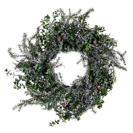 26" Unlit Artificial Snow Cedar/Eucalyptus Wreath