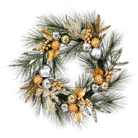 24" Unlit Artificial Gold/Silver Wreath with 15 Tips