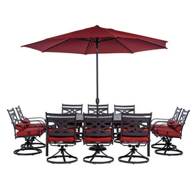 Montclair 11-Piece Dining Set with 10 Swivel Rockers, 60" x 84" Table, 11-Ft. Umbrella and Stand