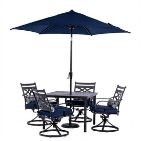 Montclair 5-Piece Patio Dining Set with 4 Swivel Rockers, 40" Square Table, and 9-Ft. Umbrella