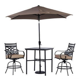 Montclair 3-Piece High-Dining Set with 2 Swivel Chairs, 33" Square Table and 9-Ft. Umbrella