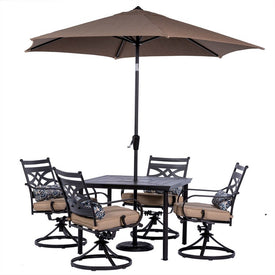 Montclair 5-Piece Patio Dining Set with 4 Swivel Rockers, 40" Square Table, and 9-Ft. Umbrella