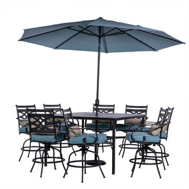 Montclair 9-Piece High-Dining Set with 8 Counter-Height Swivel Rockers, 60" Table and 11-Ft. Umbrella