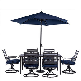 Montclair 7-Piece Dining Set with 6 Swivel Rockers, 40" x 66" Dining Table and 9-Ft. Umbrella