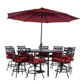 Montclair 9-Piece High-Dining Set with 8 Counter-Height Swivel Rockers, 60" Table and 11-Ft. Umbrella