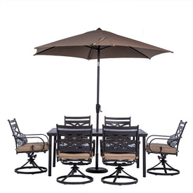 Montclair 7-Piece Dining Set with 6 Swivel Rockers, 40" x 66" Dining Table and 9-Ft. Umbrella