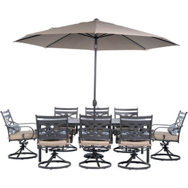 Montclair 9-Piece Dining Set with 8 Swivel Rockers, 42" x 84" Table, 11 Ft. Umbrella and Umbrella Stand