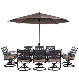 Montclair 11-Piece Dining Set with 10 Swivel Rockers, 60" x 84" Table, 11-Ft. Umbrella and Stand
